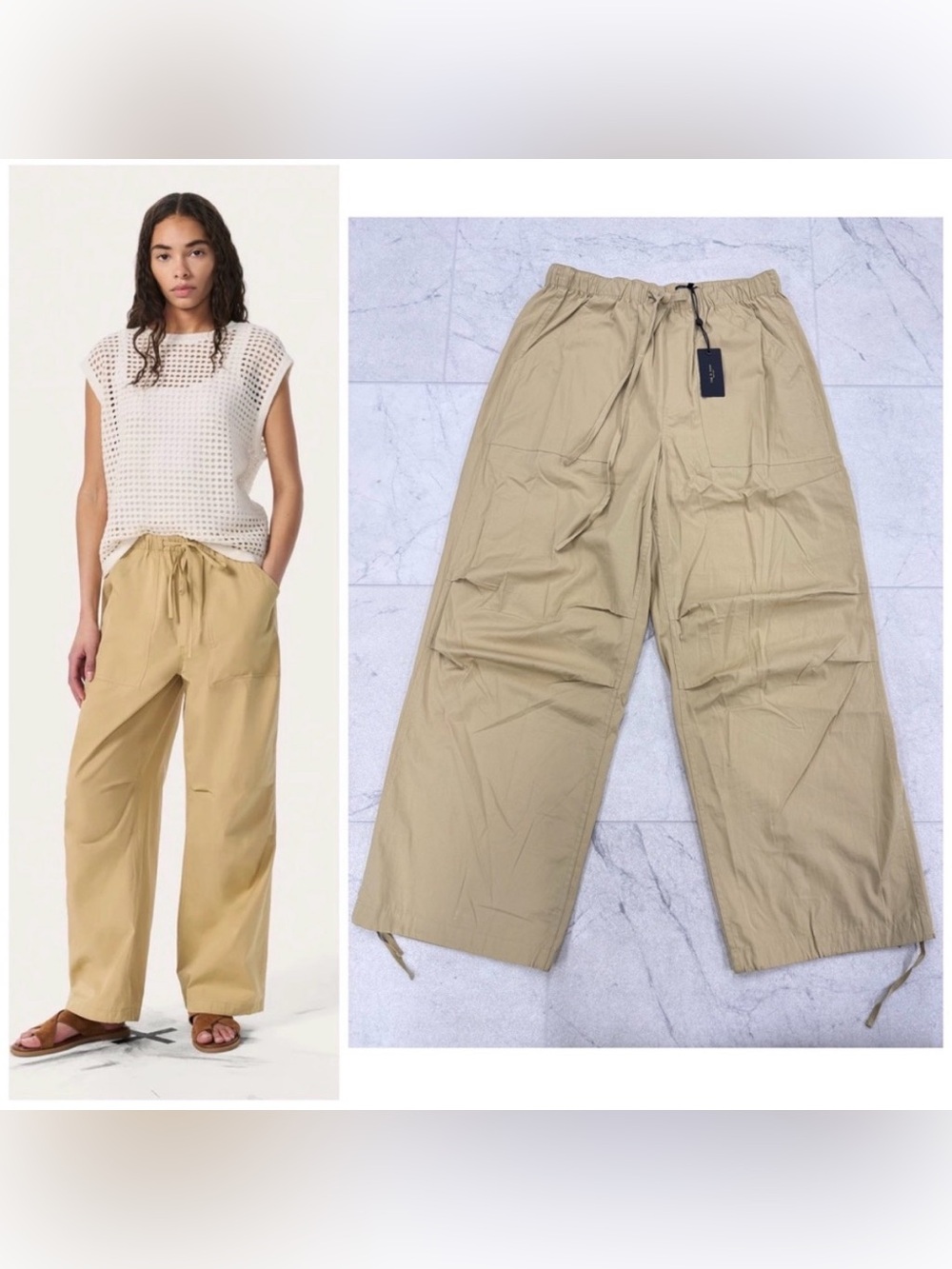 NWT rag & bone Light Brown Cotton Adina Drawstring Pants Size medium